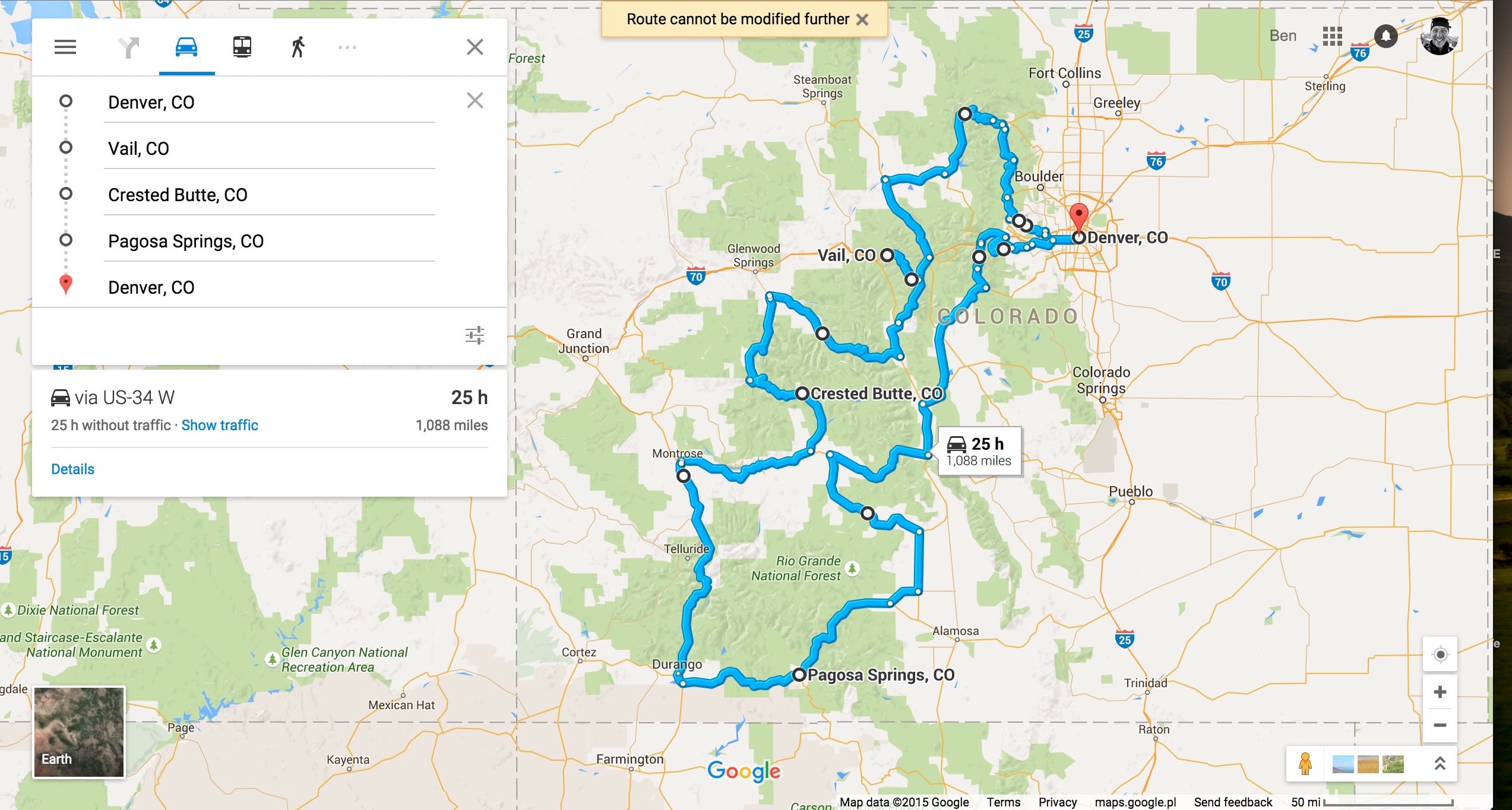 Map of Colorado fall road trip map screenshot