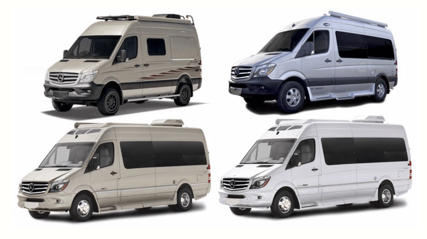 Four luxury Sprinter camper vans available for rent by Mercedes Sprinter RV Rental