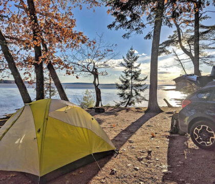 在缅因州自由港附近的沃尔夫颈海滨露营地，了解你需要知道的关于计划野营旅行的一切。