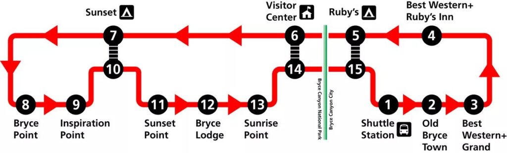 布莱斯峡谷公园穿梭巴士站的地图