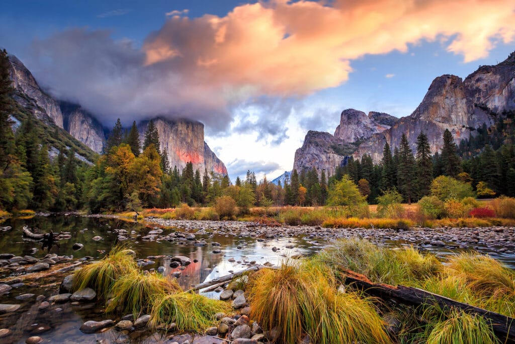 Yosemite National Park at sunset during the fall