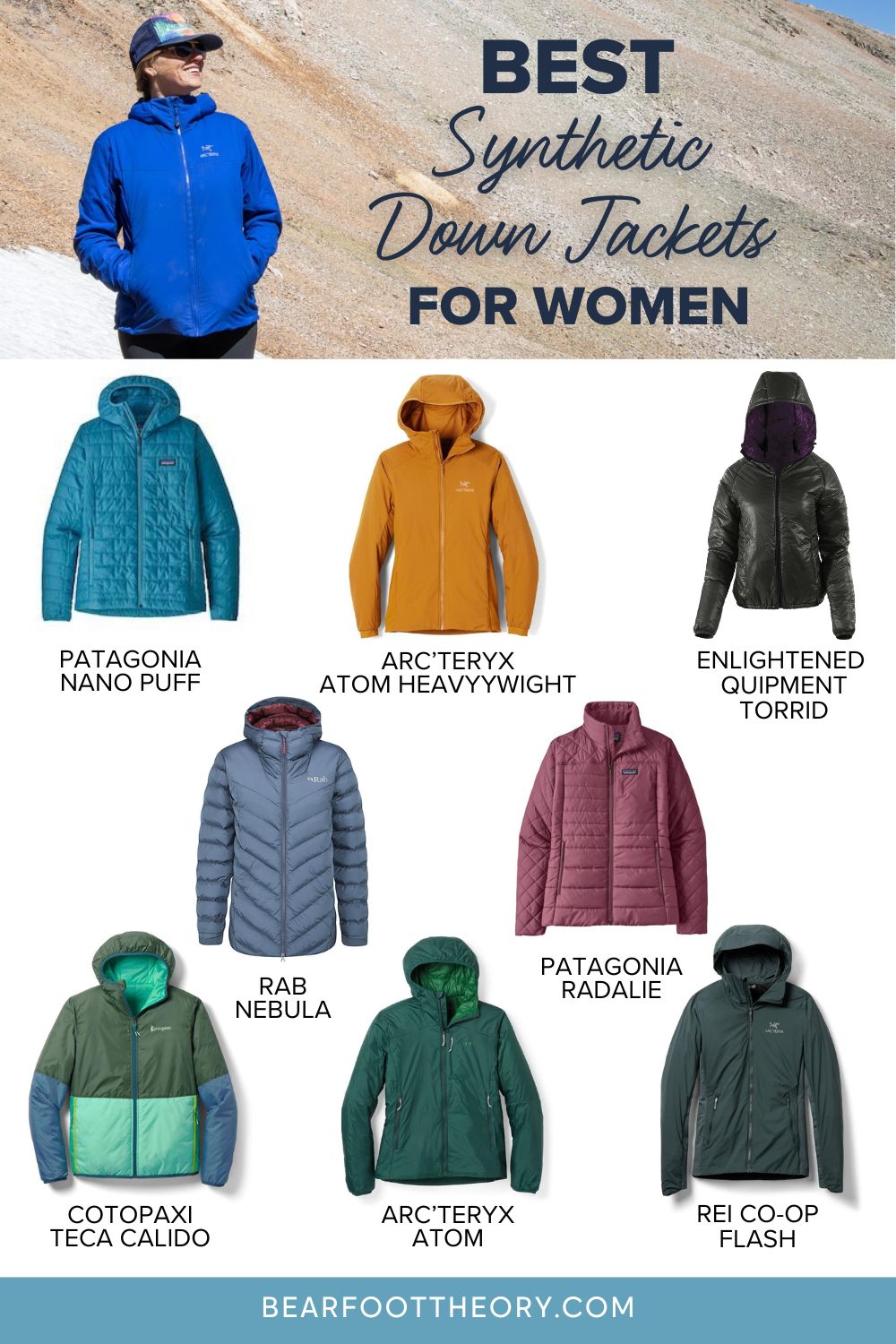 Bearfoot Theory | Discover the best women's synthetic jackets ideal for outdoor enthusiasts. From breezy trails to high-altitude ascents, our curated list ensures every hiker stays warm, dry, and prepared for every adventure. Dive into our blog post and gear up for your next trek with sustainable and high-performance choices