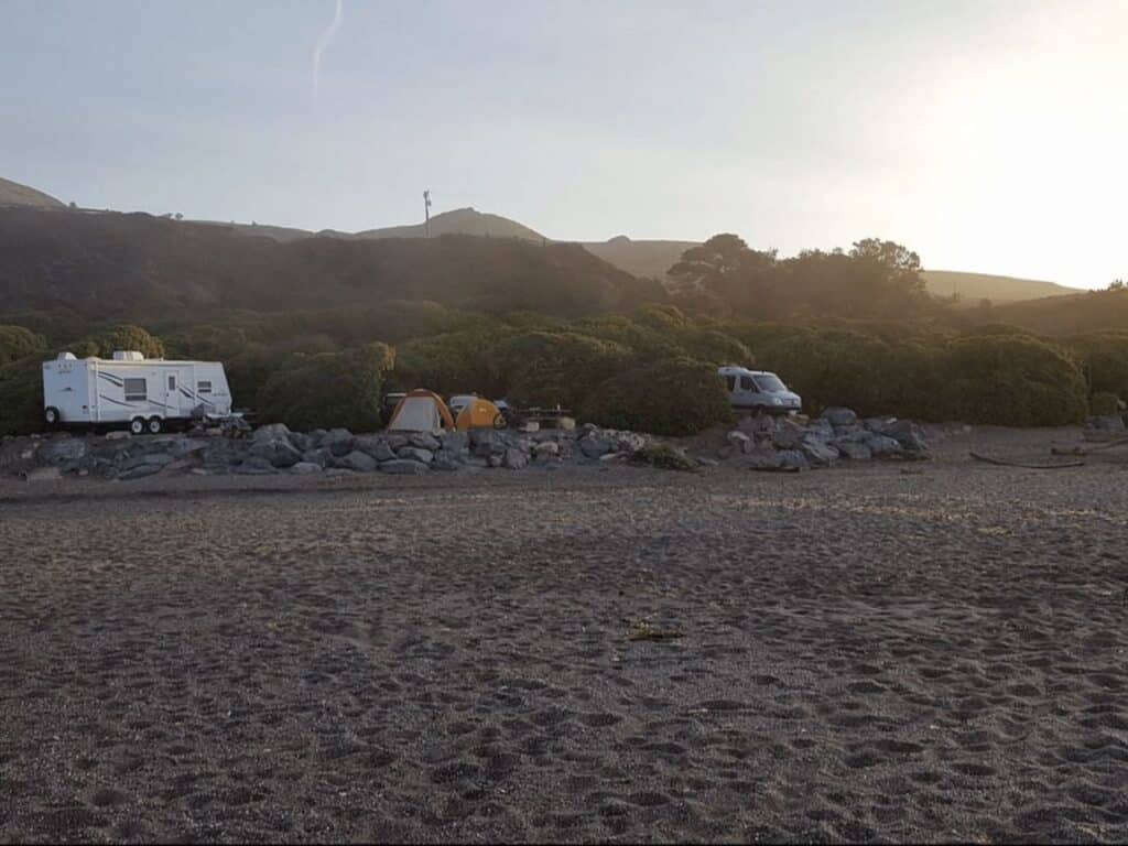 Tents and vans at Wright's Beach Campground in California